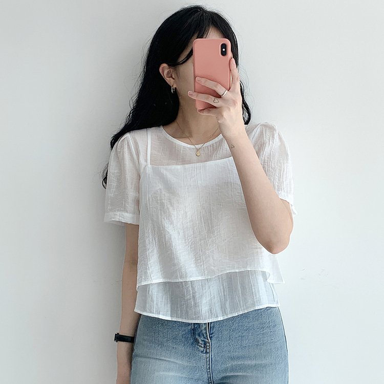 【SET】サマービスチェ半袖ブラウス(5color) IVORY