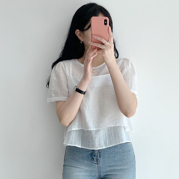 【SET】サマービスチェ半袖ブラウス(5color) IVORY