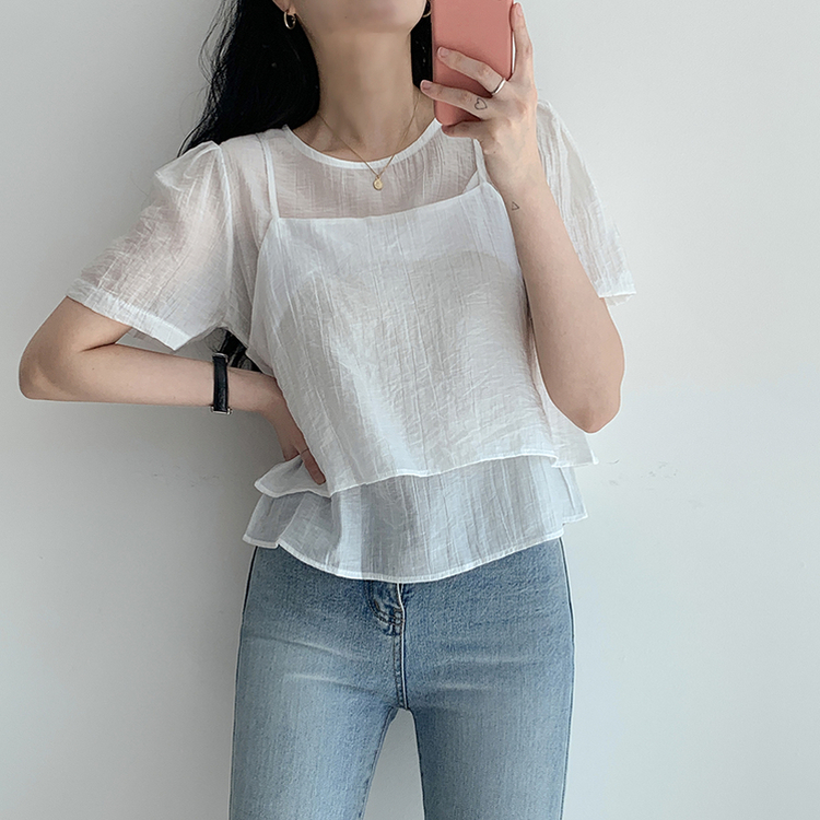 【SET】サマービスチェ半袖ブラウス(5color) IVORY