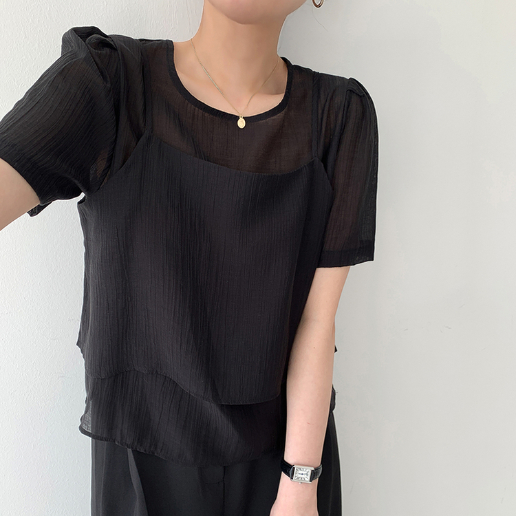 【SET】サマービスチェ半袖ブラウス(5color) BLACK