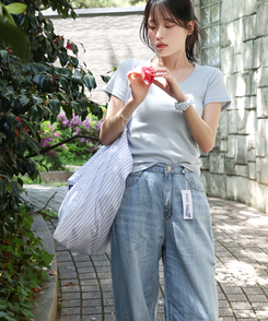 半袖Tシャツ パンチングUネック半袖Tシャツ(5color) SOFT BLUE