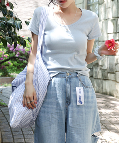 半袖Tシャツ パンチングUネック半袖Tシャツ(5color) SOFT BLUE