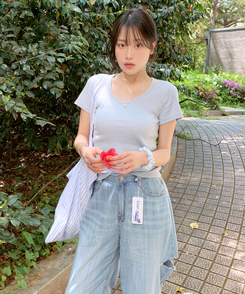 半袖Tシャツ パンチングUネック半袖Tシャツ(5color) SOFT BLUE