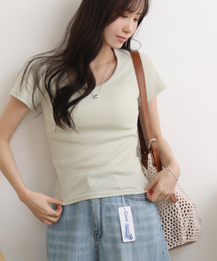 半袖Tシャツ パンチングUネック半袖Tシャツ(5color) SOFT GREEN