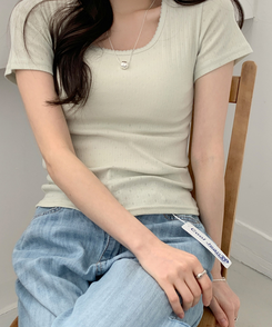 半袖Tシャツ パンチングUネック半袖Tシャツ(5color) SOFT GREEN