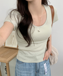半袖Tシャツ パンチングUネック半袖Tシャツ(5color) SOFT GREEN