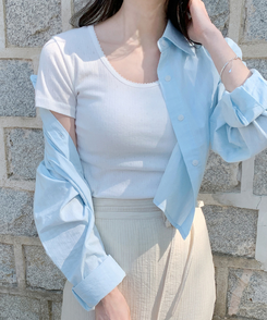 半袖Tシャツ パンチングUネック半袖Tシャツ(5color) IVORY