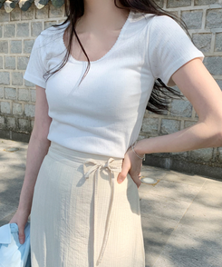 半袖Tシャツ パンチングUネック半袖Tシャツ(5color) IVORY