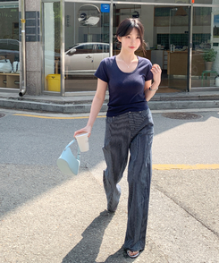 半袖Tシャツ パンチングUネック半袖Tシャツ(5color) NAVY