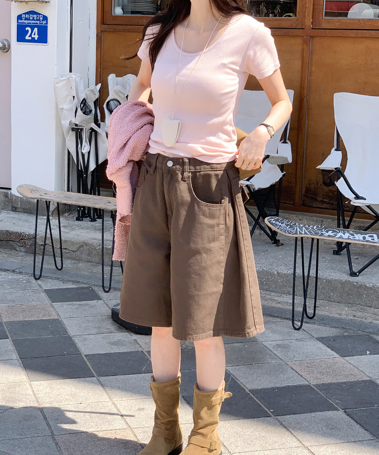 パンチングUネック半袖Tシャツ(5color) PINK