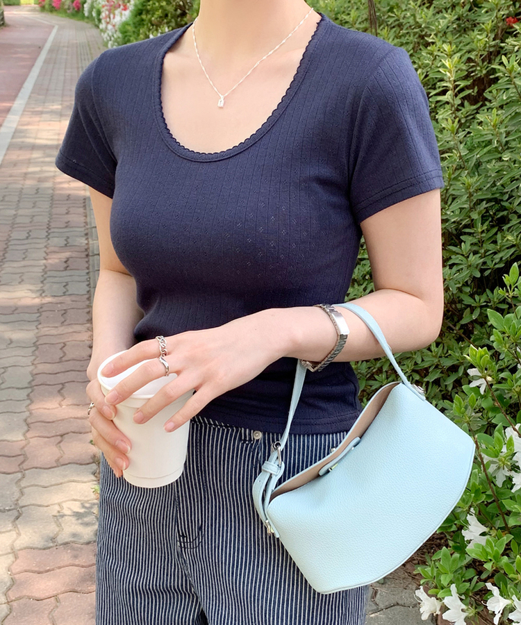 パンチングUネック半袖Tシャツ(5color) NAVY