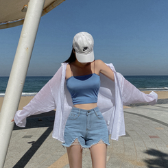 ショートパンツ ダメージハイウエストデニムショートパンツ BLUE DENIM