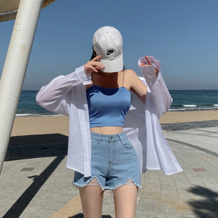 ダメージハイウエストデニムショートパンツ BLUE DENIM