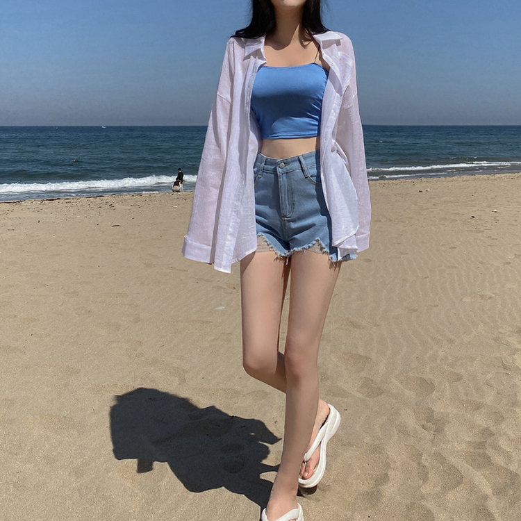 ダメージハイウエストデニムショートパンツ BLUE DENIM
