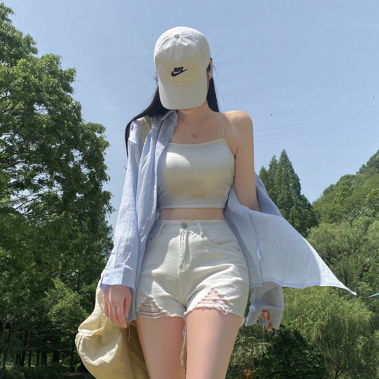ダメージハイウエストデニムショートパンツ IVORY