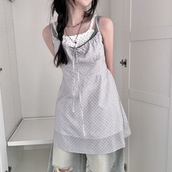 ミニワンピース リボンチェックミニワンピース PURPLE