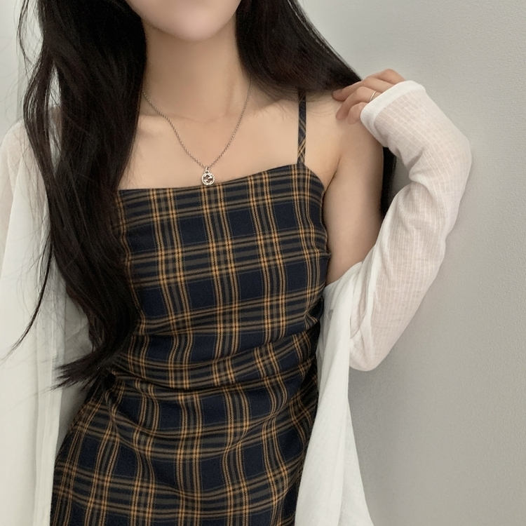 チェックレイヤードビスチェミニワンピース NAVY