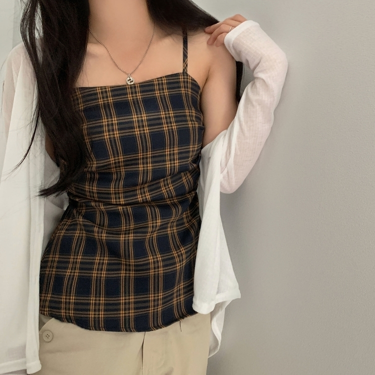 チェックレイヤードビスチェミニワンピース NAVY