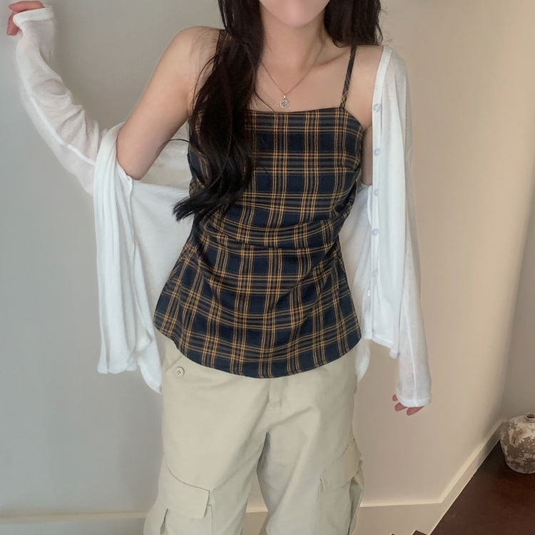 チェックレイヤードビスチェミニワンピース NAVY