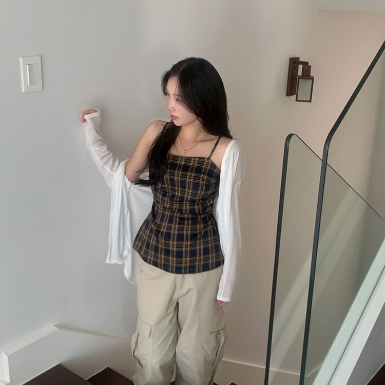 チェックレイヤードビスチェミニワンピース NAVY