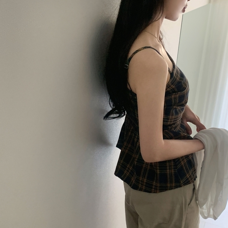 チェックレイヤードビスチェミニワンピース NAVY