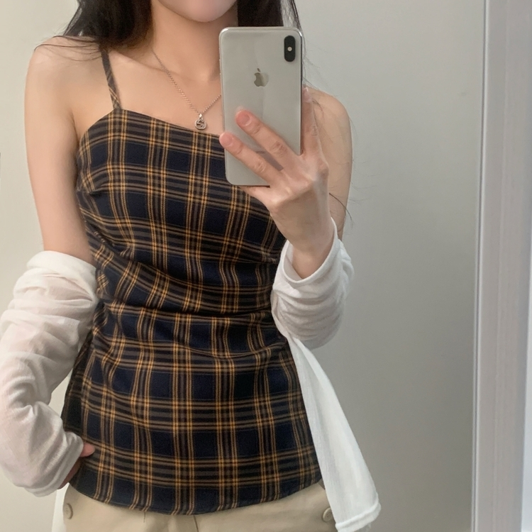 チェックレイヤードビスチェミニワンピース NAVY