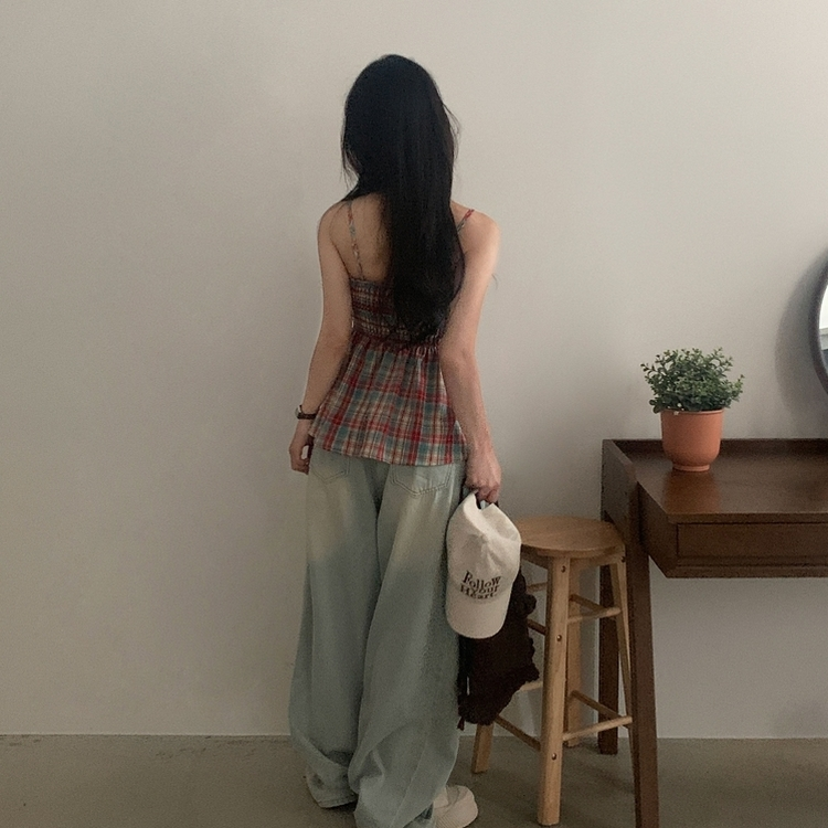 チェックレイヤードビスチェミニワンピース RED