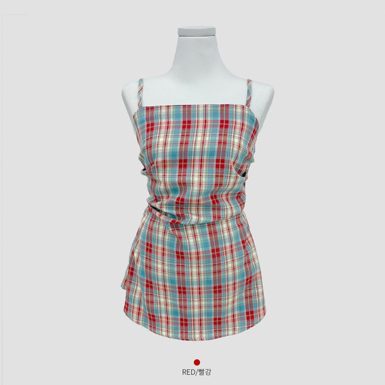 チェックレイヤードビスチェミニワンピース