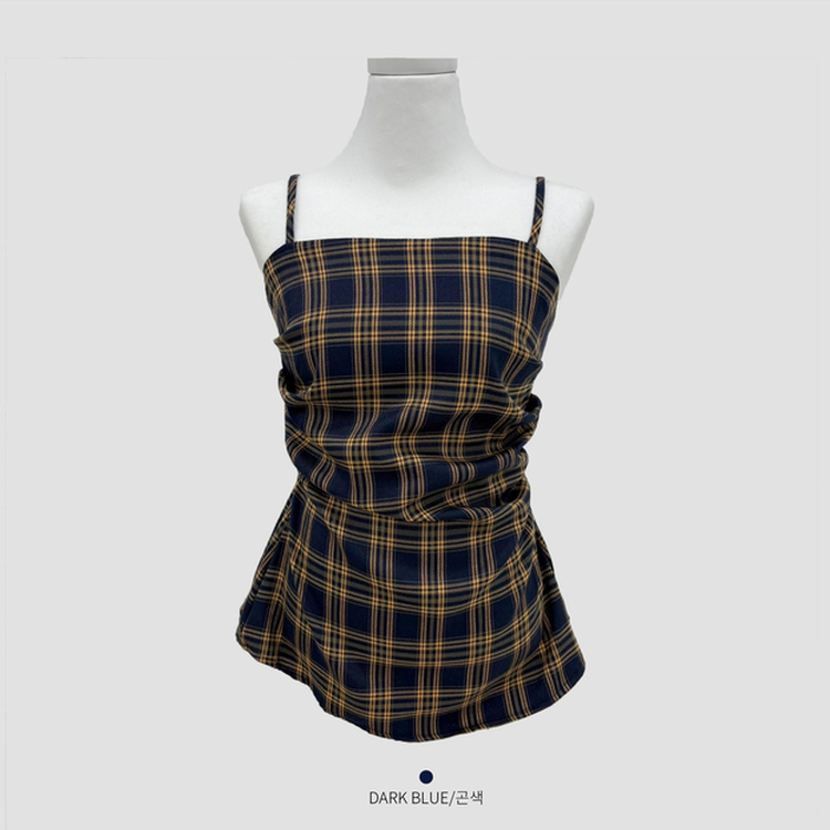 チェックレイヤードビスチェミニワンピース