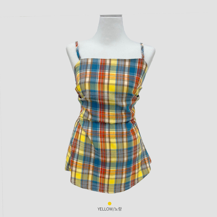 チェックレイヤードビスチェミニワンピース