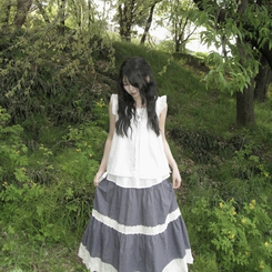 ミディ/ロングスカート レースチェックティアードスカート NAVY