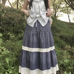 ミディ/ロングスカート レースチェックティアードスカート NAVY