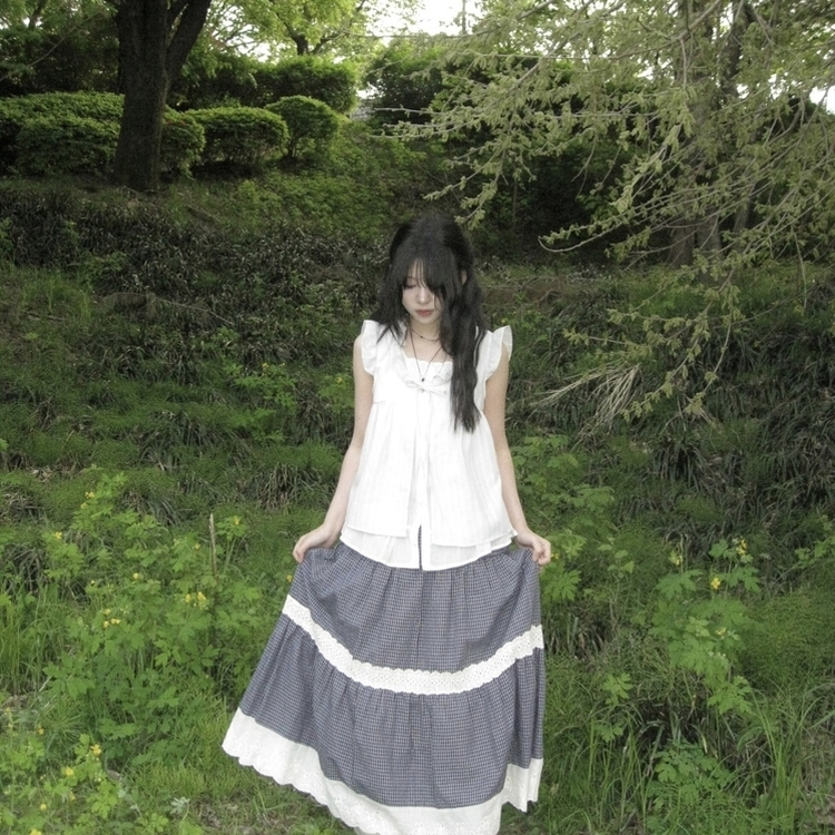 レースチェックティアードスカート NAVY
