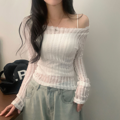 ダメージリボンシースルーネットニット IVORY