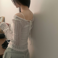 ダメージリボンシースルーネットニット IVORY