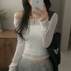ダメージリボンシースルーネットニット IVORY