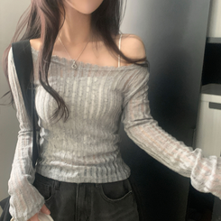 ダメージリボンシースルーネットニット GREY