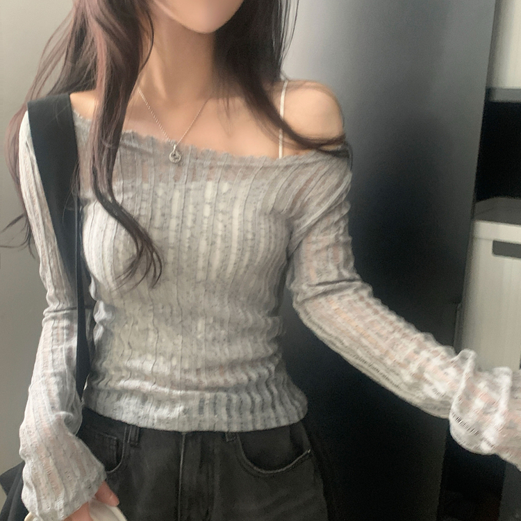 ダメージリボンシースルーネットニット GREY