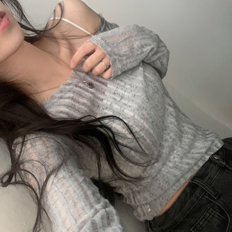 ダメージリボンシースルーネットニット GREY