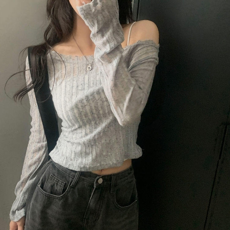 ダメージリボンシースルーネットニット GREY