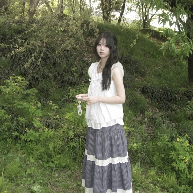 페어리츠키 리본 프릴 나시 일체형 민소매 블라우스 나시 바선생 레이스 소라