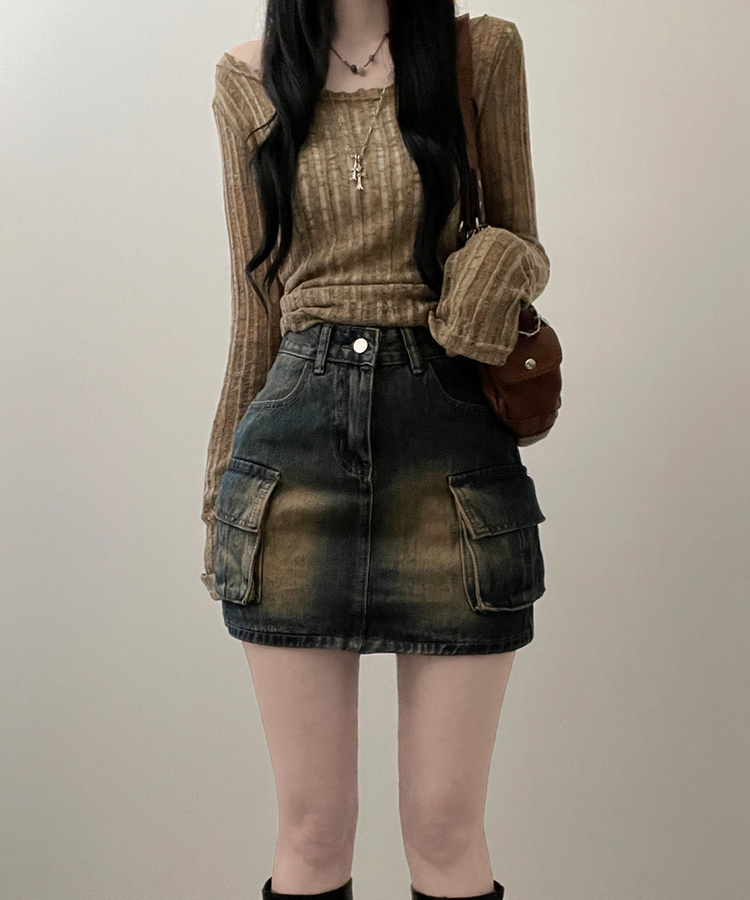 カーゴウォッシングデニムミニスカート DARK DENIM