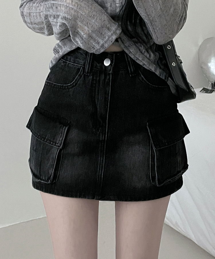 カーゴウォッシングデニムミニスカート BLACK