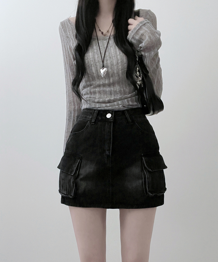 カーゴウォッシングデニムミニスカート BLACK