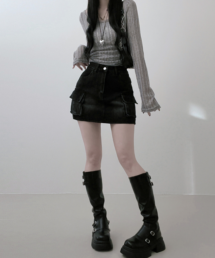 カーゴウォッシングデニムミニスカート BLACK