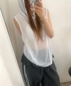ベスト シースルールーズベストフード WHITE