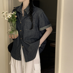 オーバーポケットデニムシャツ DARK DENIM