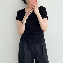 ニット アンバランスストラップニット BLACK