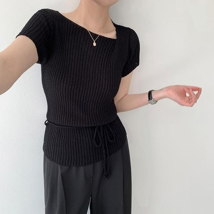 アンバランスストラップニット BLACK