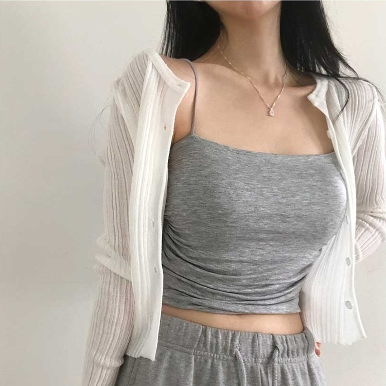【カップ付き】シャーリングキャミソール(5color) GREY